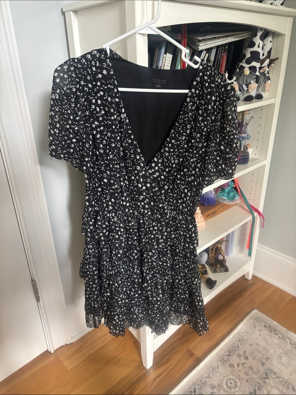 AllSaints Black Dress with White Floral Accents